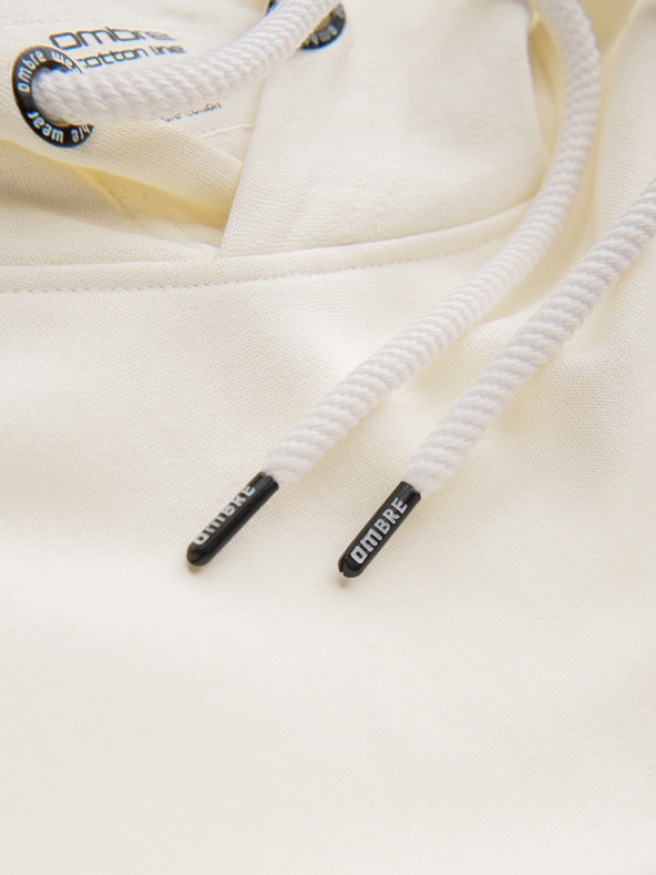 Ombre Clothing Pánska bavlnená mikina BASIC s klokankou a kapucňou - krémová Ombre Clothing