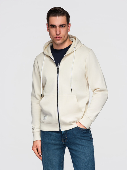 Ombre Clothing Pánska bavlnená elastická mikina s kapucňou BASIC - krémová V11 OM-SSBZ-0272 Ombre Clothing