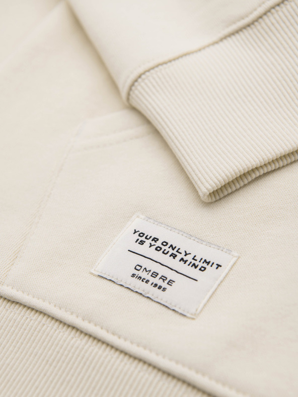 Ombre Clothing Pánska bavlnená elastická mikina s kapucňou BASIC - krémová V11 OM-SSBZ-0272 Ombre Clothing