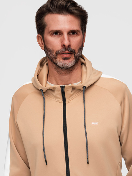 Ombre Clothing Pánska mikina s kapucňou bez gombíkov a lemovaním - béžová V4 B1717 Ombre Clothing