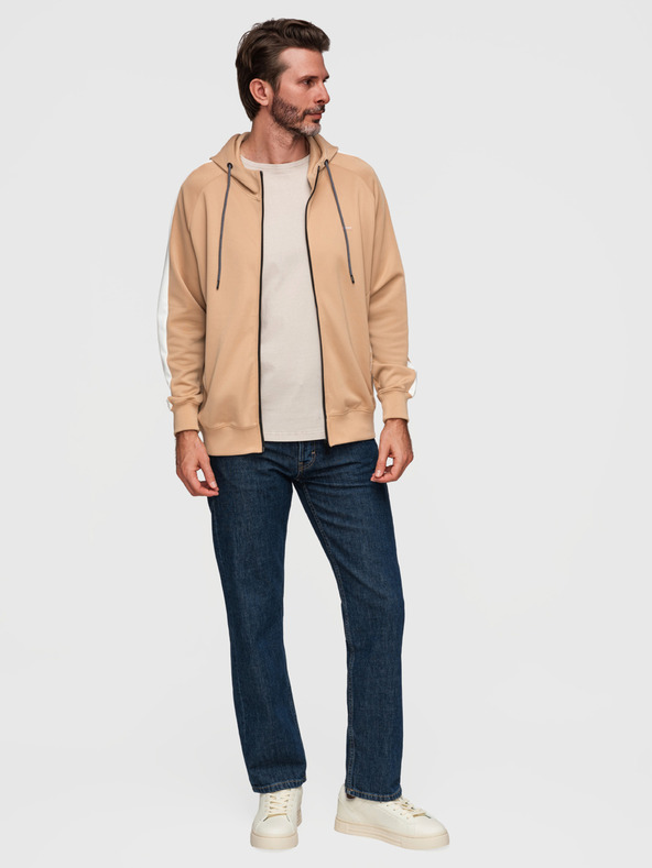 Ombre Clothing Pánska mikina s kapucňou bez gombíkov a lemovaním - béžová V4 B1717 Ombre Clothing