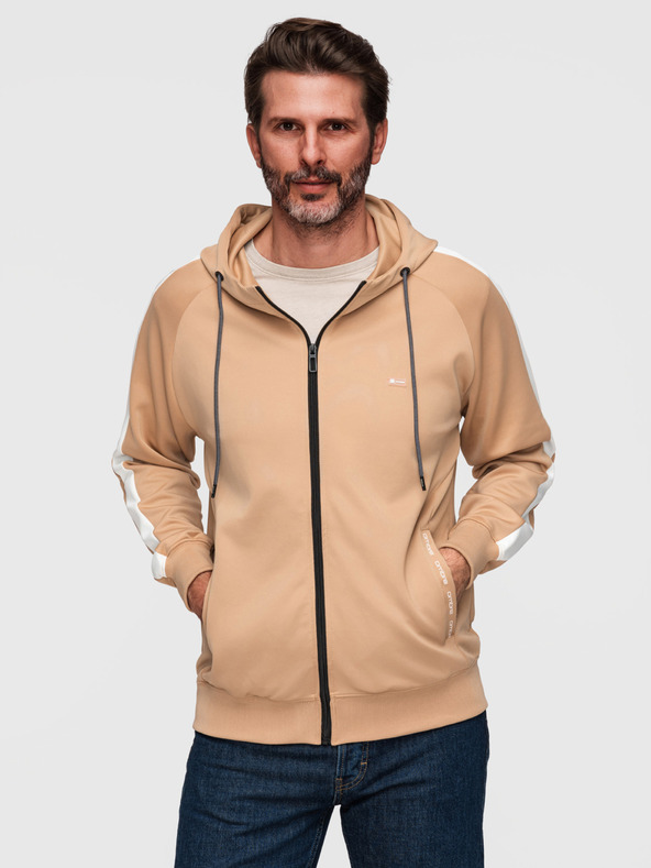 Ombre Clothing Pánska mikina s kapucňou bez gombíkov a lemovaním - béžová V4 B1717 Ombre Clothing