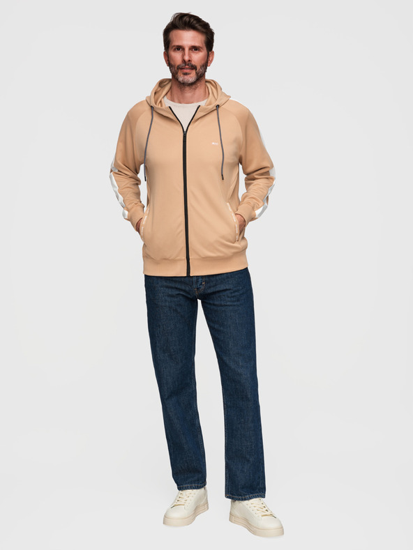 Ombre Clothing Pánska mikina s kapucňou bez gombíkov a lemovaním - béžová V4 B1717 Ombre Clothing