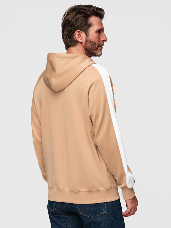 Ombre Clothing Pánska mikina s kapucňou bez gombíkov a lemovaním - béžová V4 B1717 Ombre Clothing