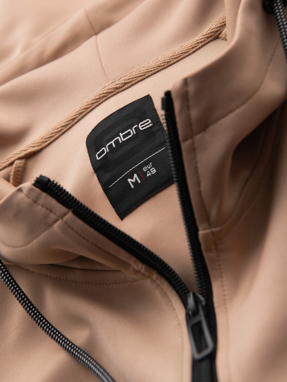 Ombre Clothing Pánska mikina s kapucňou bez gombíkov a lemovaním - béžová V4 B1717 Ombre Clothing