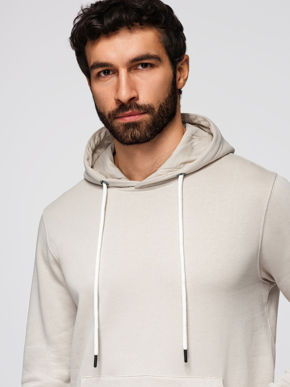 Ombre Clothing Pánska bavlnená klokanová mikina BASIC s kapucňou - svetlě béžová Ombre Clothing