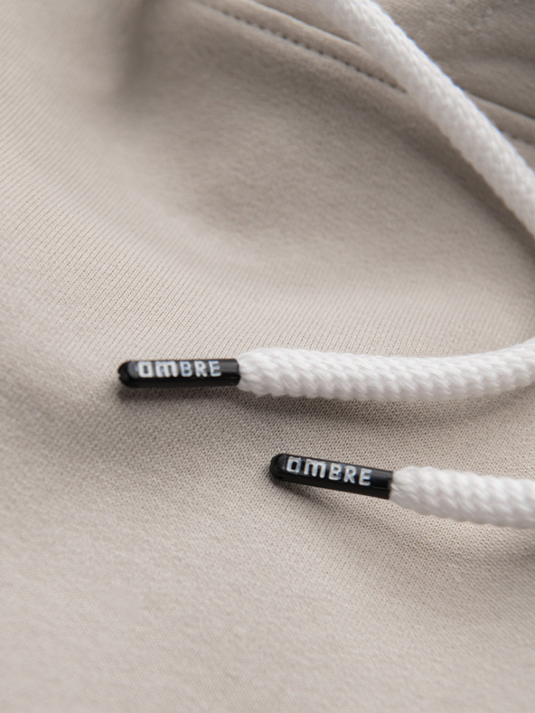 Ombre Clothing Pánska bavlnená klokanová mikina BASIC s kapucňou - svetlě béžová Ombre Clothing