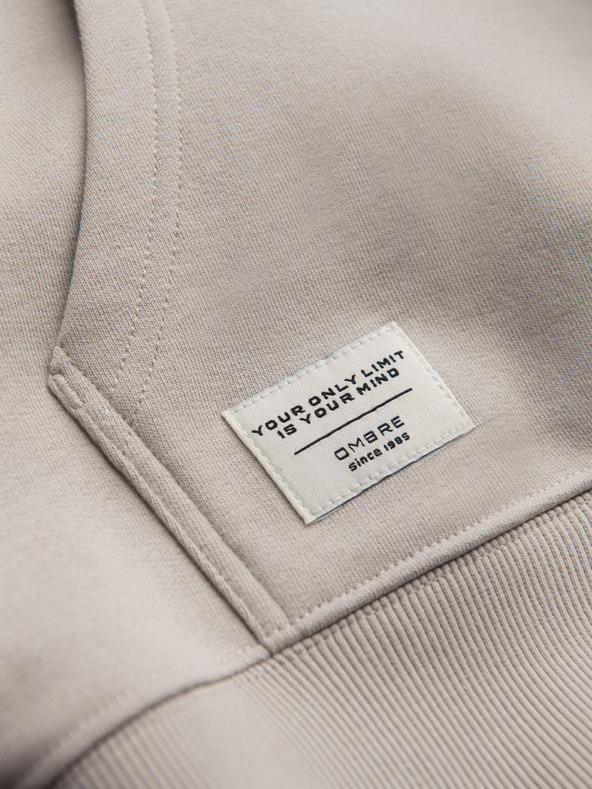 Ombre Clothing Pánska bavlnená klokanová mikina BASIC s kapucňou - svetlě béžová Ombre Clothing