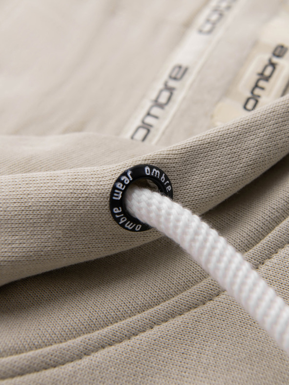 Ombre Clothing Pánska bavlnená klokanová mikina BASIC s kapucňou - svetlě béžová Ombre Clothing