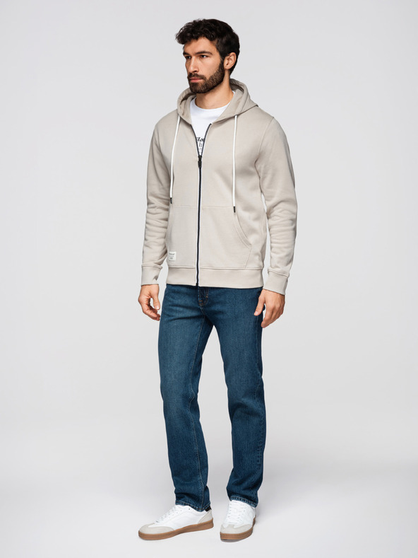 Ombre Clothing Pánska bavlnená mikina BASIC s kapucňou - svetlě béžová V1 OM-SSBZ-0272 Ombre Clothing