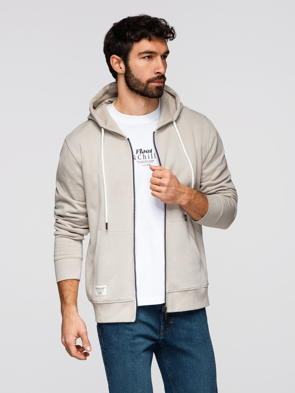 Ombre Clothing Pánska bavlnená mikina BASIC s kapucňou - svetlě béžová V1 OM-SSBZ-0272 Ombre Clothing