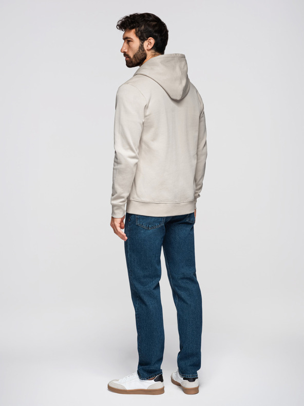 Ombre Clothing Pánska bavlnená mikina BASIC s kapucňou - svetlě béžová V1 OM-SSBZ-0272 Ombre Clothing