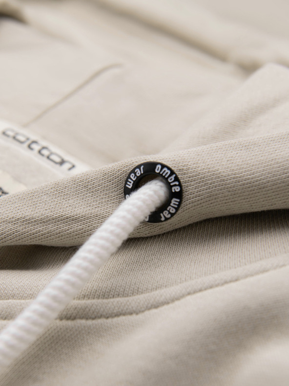 Ombre Clothing Pánska bavlnená mikina BASIC s kapucňou - svetlě béžová V1 OM-SSBZ-0272 Ombre Clothing