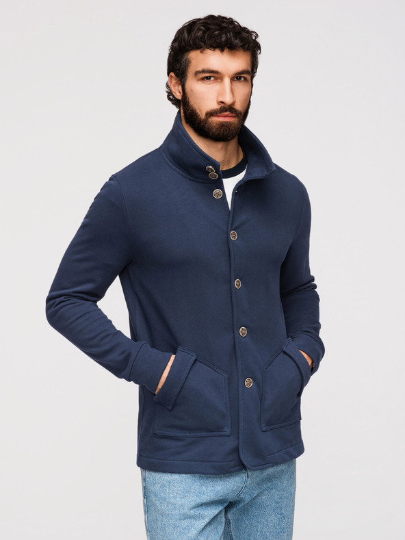 Ombre Clothing Pánska pletená mikina so stojáčikom - tmavě modrá V4 B1716 Ombre Clothing