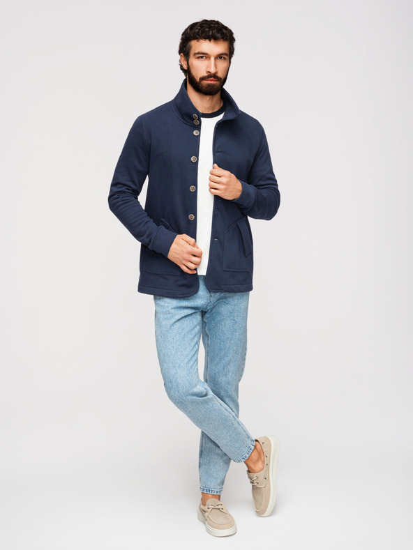 Ombre Clothing Pánska pletená mikina so stojáčikom - tmavě modrá V4 B1716 Ombre Clothing