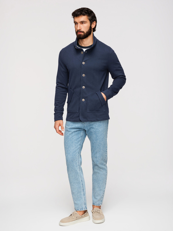 Ombre Clothing Pánska pletená mikina so stojáčikom - tmavě modrá V4 B1716 Ombre Clothing