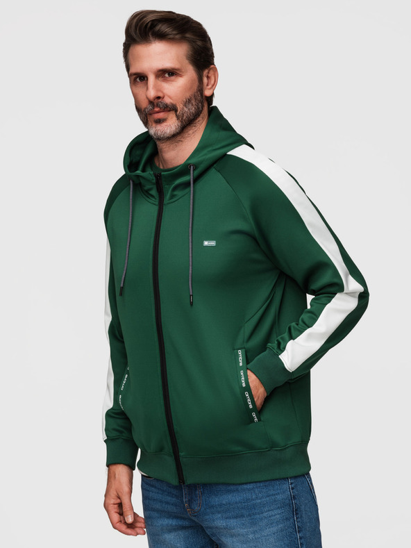 Ombre Clothing Pánska rozopínacia mikina s kapucňou a lemovaním - tmavě zelená V7 B1717 Ombre Clothing