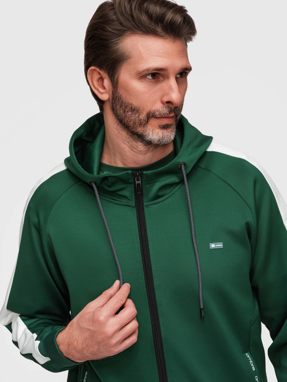 Ombre Clothing Pánska rozopínacia mikina s kapucňou a lemovaním - tmavě zelená V7 B1717 Ombre Clothing