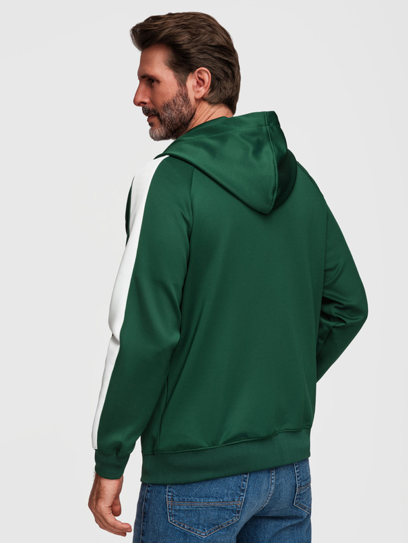 Ombre Clothing Pánska rozopínacia mikina s kapucňou a lemovaním - tmavě zelená V7 B1717 Ombre Clothing