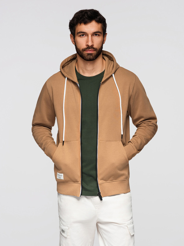 Ombre Clothing Pánska bavlnená mikina BASIC s kapucňou - hnedá V2 OM-SSBZ-0272 Ombre Clothing