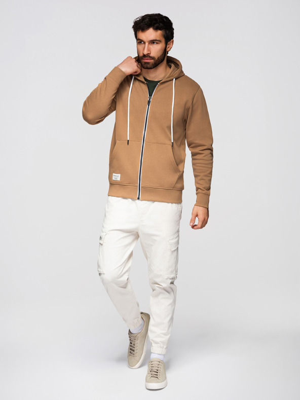 Ombre Clothing Pánska bavlnená mikina BASIC s kapucňou - hnedá V2 OM-SSBZ-0272 Ombre Clothing