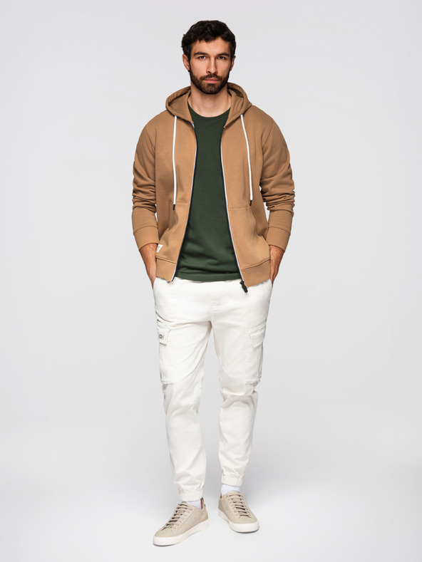 Ombre Clothing Pánska bavlnená mikina BASIC s kapucňou - hnedá V2 OM-SSBZ-0272 Ombre Clothing