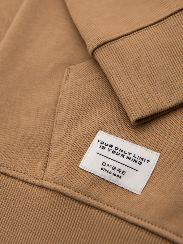 Ombre Clothing Pánska bavlnená mikina BASIC s kapucňou - hnedá V2 OM-SSBZ-0272 Ombre Clothing