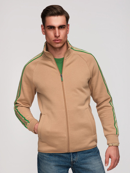 Ombre Clothing Pánska mikina na zips s kontrastným lemovaním a vysokým límcom - hnedá V1 B1715 Ombre Clothing