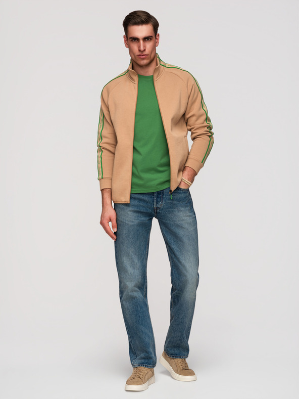 Ombre Clothing Pánska mikina na zips s kontrastným lemovaním a vysokým límcom - hnedá V1 B1715 Ombre Clothing