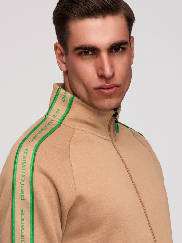 Ombre Clothing Pánska mikina na zips s kontrastným lemovaním a vysokým límcom - hnedá V1 B1715 Ombre Clothing