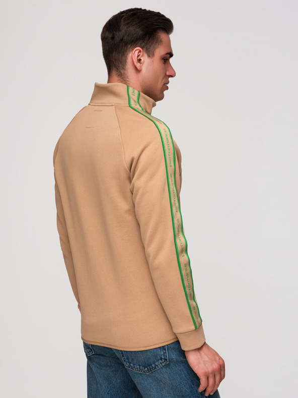 Ombre Clothing Pánska mikina na zips s kontrastným lemovaním a vysokým límcom - hnedá V1 B1715 Ombre Clothing