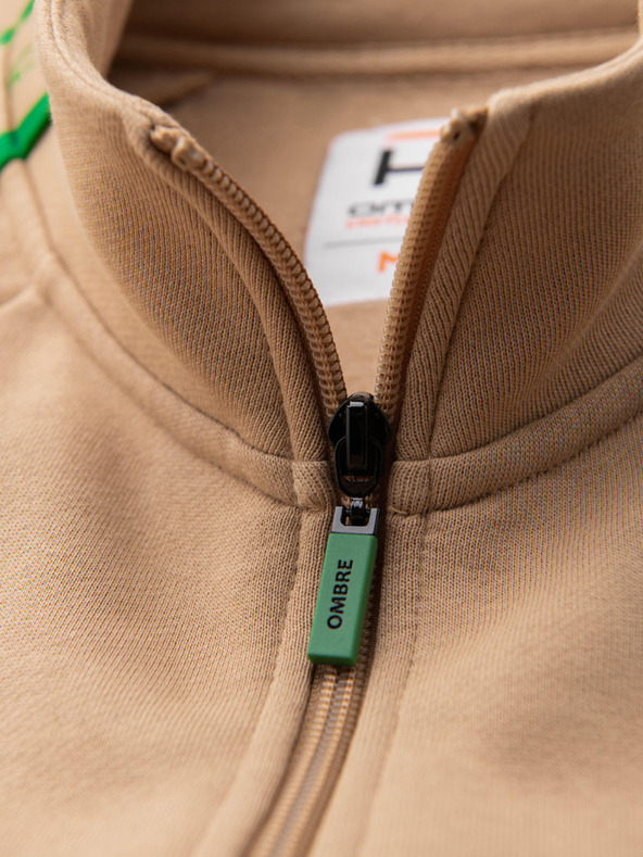 Ombre Clothing Pánska mikina na zips s kontrastným lemovaním a vysokým límcom - hnedá V1 B1715 Ombre Clothing