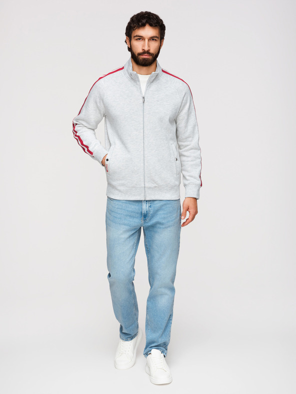 Ombre Clothing Pánska mikina s vysokým límcom a pruhmi - sivá melánž V1 B1718 Ombre Clothing