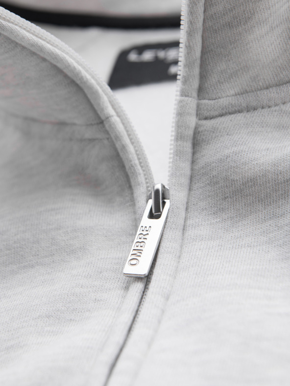 Ombre Clothing Pánska mikina s vysokým límcom a pruhmi - sivá melánž V1 B1718 Ombre Clothing