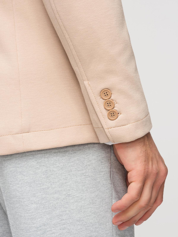 Ombre Clothing Pánske pletené sako slim fit strihu s jemnou štruktúrou - béžové V5 M165 Ombre Clothing