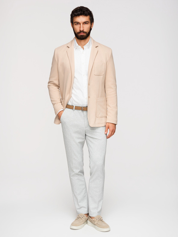 Ombre Clothing Pánske pletené sako slim fit strihu s jemnou štruktúrou - béžové V5 M165 Ombre Clothing