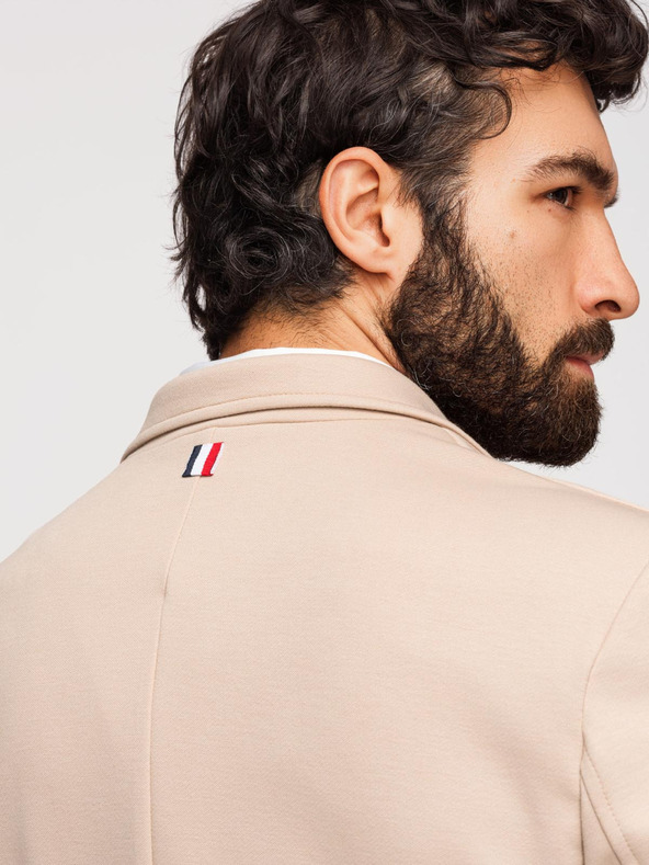 Ombre Clothing Pánske pletené sako slim fit strihu s jemnou štruktúrou - béžové V5 M165 Ombre Clothing