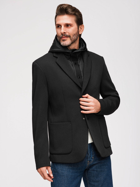 Ombre Clothing Pánska štruktúrovaná bunda s vysokým límcom a kapucňou - čierna V2 M167 Ombre Clothing