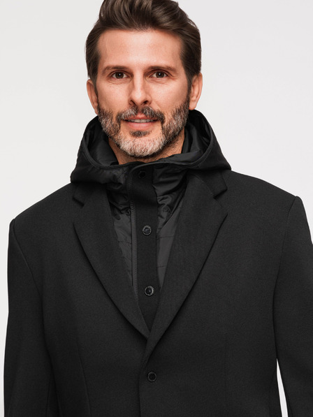 Ombre Clothing Pánska štruktúrovaná bunda s vysokým límcom a kapucňou - čierna V2 M167 Ombre Clothing