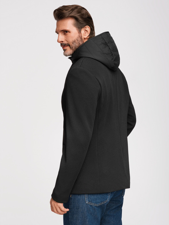 Ombre Clothing Pánska štruktúrovaná bunda s vysokým límcom a kapucňou - čierna V2 M167 Ombre Clothing