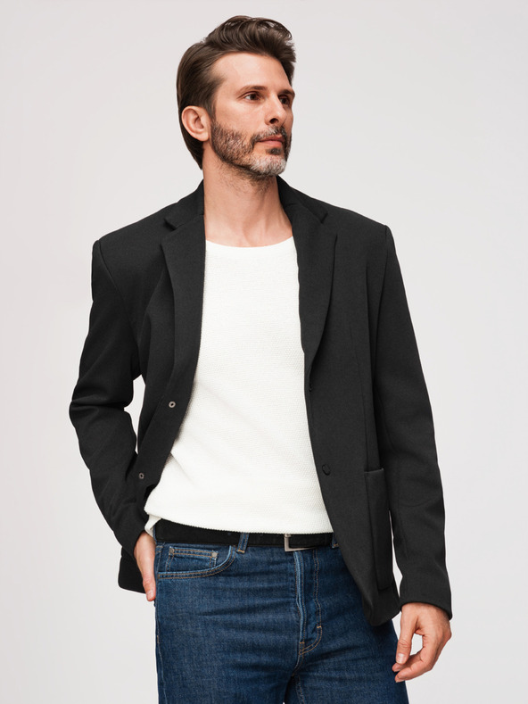 Ombre Clothing Pánska štruktúrovaná bunda s vysokým límcom a kapucňou - čierna V2 M167 Ombre Clothing