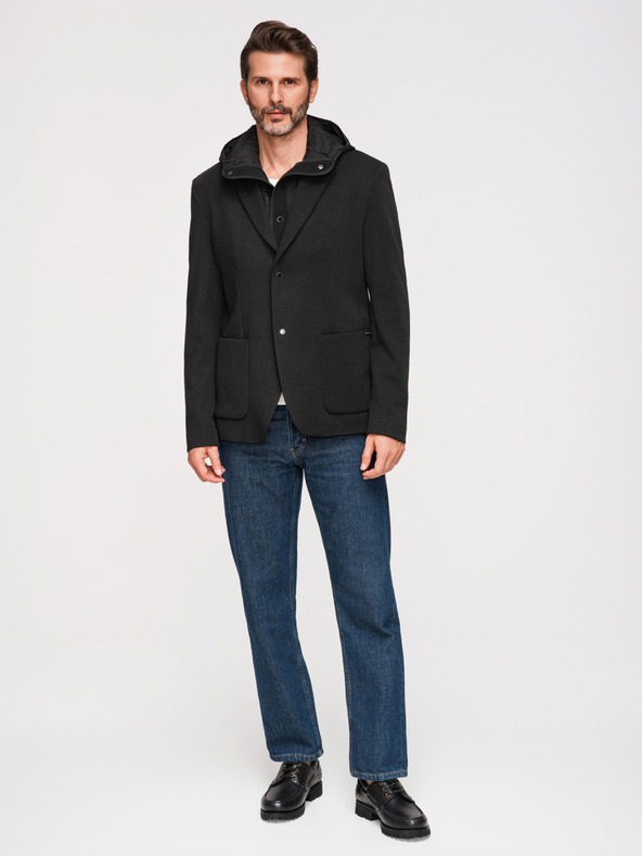 Ombre Clothing Pánska štruktúrovaná bunda s vysokým límcom a kapucňou - čierna V2 M167 Ombre Clothing