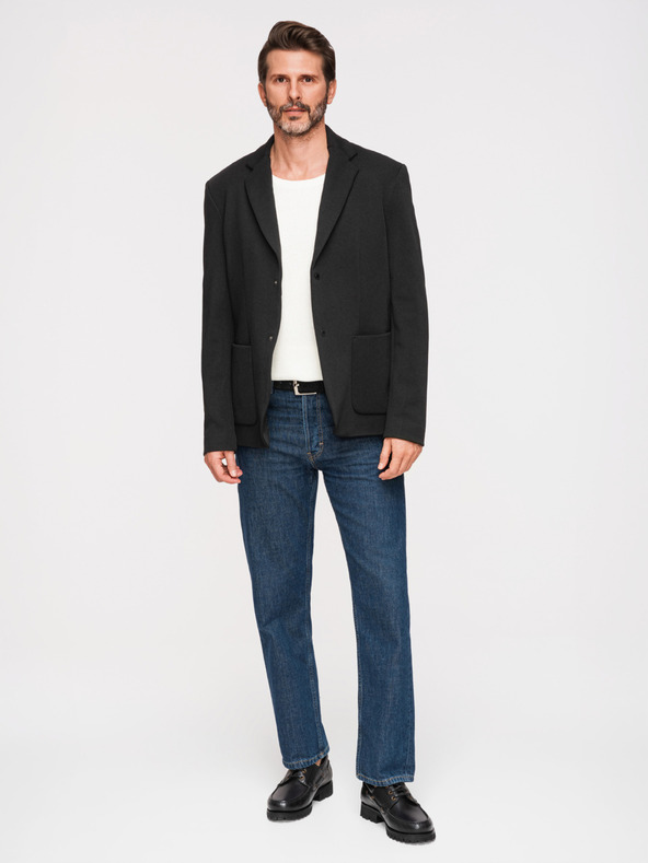 Ombre Clothing Pánska štruktúrovaná bunda s vysokým límcom a kapucňou - čierna V2 M167 Ombre Clothing