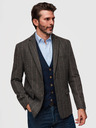 Ombre Clothing Pánske elegantné jemne kockované sako z vlnenej zmesi - tmavě hnedé V3 M166 Ombre Clothing