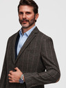 Ombre Clothing Pánske elegantné jemne kockované sako z vlnenej zmesi - tmavě hnedé V3 M166 Ombre Clothing