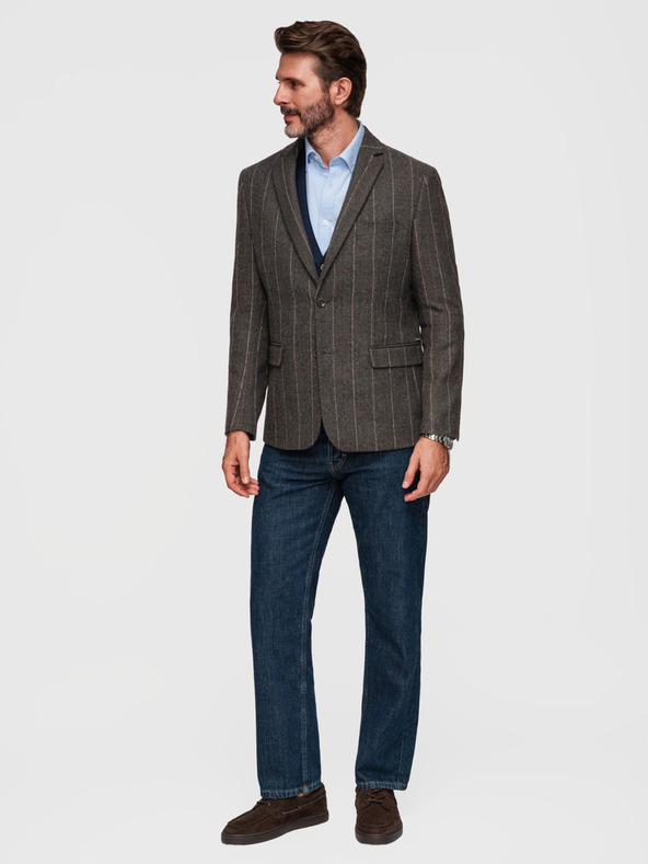 Ombre Clothing Pánske elegantné jemne kockované sako z vlnenej zmesi - tmavě hnedé V3 M166 Ombre Clothing