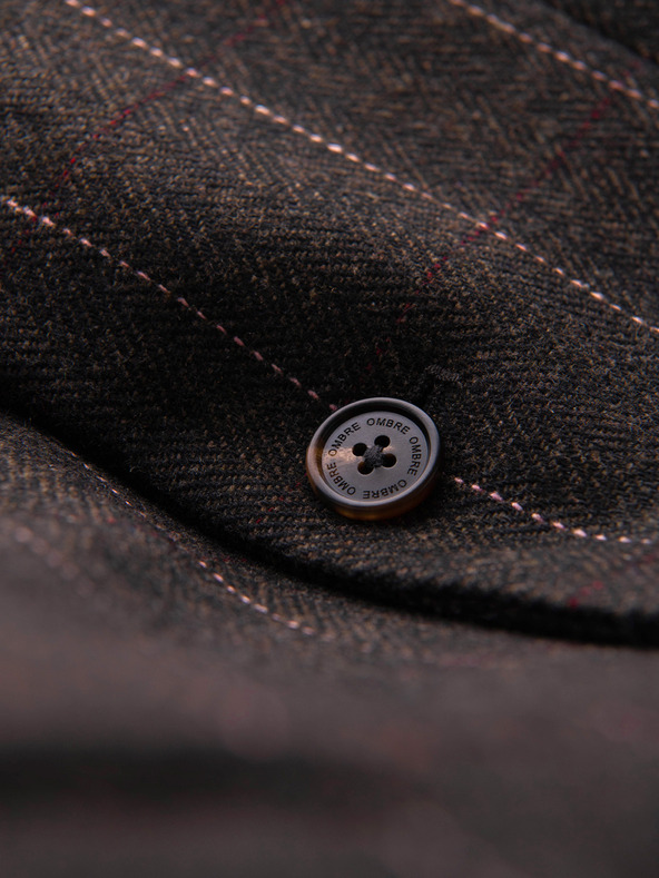 Ombre Clothing Pánske elegantné jemne kockované sako z vlnenej zmesi - tmavě hnedé V3 M166 Ombre Clothing