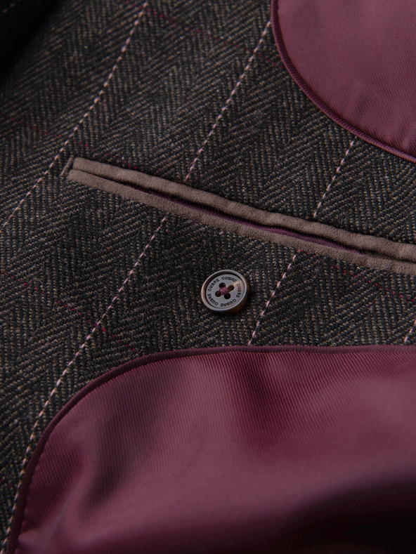 Ombre Clothing Pánske elegantné jemne kockované sako z vlnenej zmesi - tmavě hnedé V3 M166 Ombre Clothing