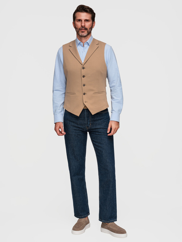 Ombre Clothing Pánska elegantná vesta s klopami - hnedá V1 V66 Ombre Clothing