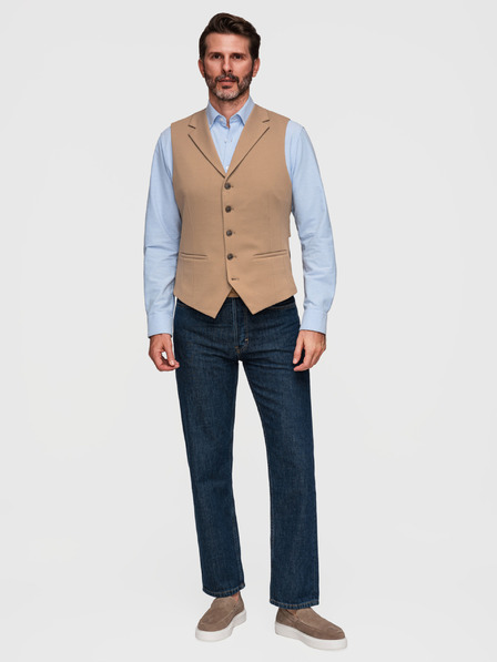 Ombre Clothing Pánska elegantná vesta s klopami - hnedá V1 V66 Ombre Clothing